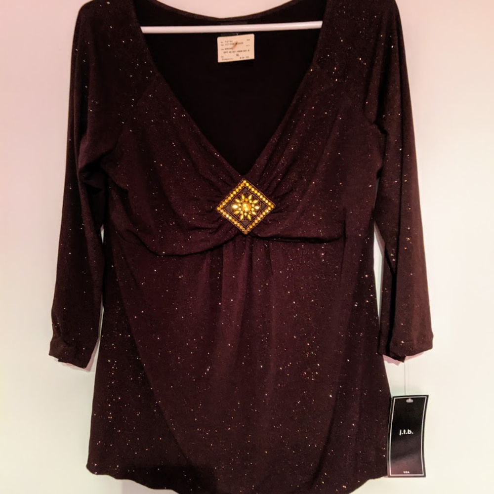 JTB Women's NWT brown sparkle blouse, XL